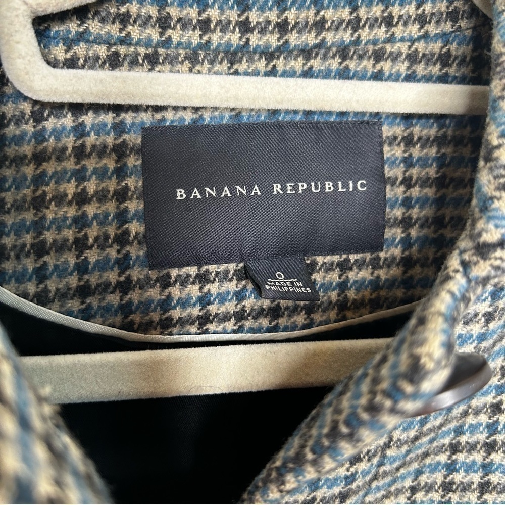 Banana Republic Peplum wool Coat Blue and Brown Houndstooth Size 0 - Picture 7 of 7